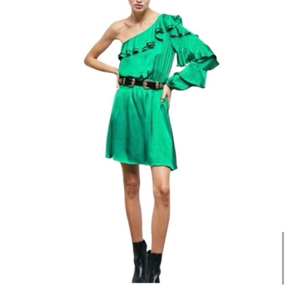 NWT!! The Kooples! Green Asymmetrical One-Shoulder Dress